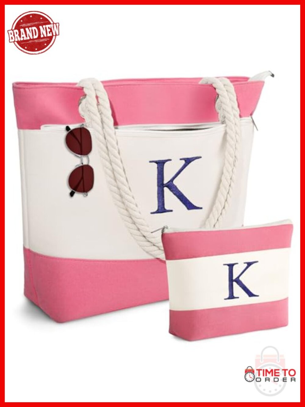 Large Waterproof Canvas Beach Tote with Zipper Closure - Picture 1 of 6